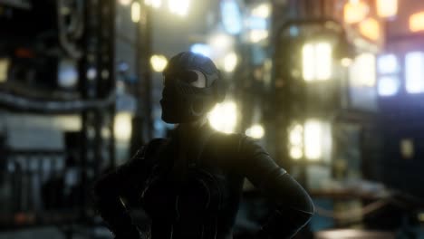 Futuristic-cyberpunk-style-young-woman-with-neon-bokeh-lights
